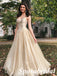 Sexy Champagne Gold Sweetheart V-Neck Sleeveless A-Line Long Prom Dresses , PD3816