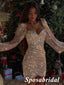 Sparkly Sequin Spaghetti Straps V-Neck Long Sleeves Sheath Mini Dresses/ Homecoming Dresses, PD3551
