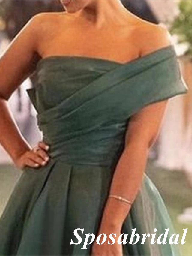 Elegant Organza Satin One Shoulder Sleeveless Side Slit A-Line Long Prom Dresses, PD3908
