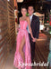 Sexy Pink Elastic-Satin Sweetheart Side Slit A-Line Long Prom Dresses, PD3801
