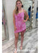 Sarkly Pink Sequin Spaghetti Straps Square Sheath Mini Dresses/ Homecoming Dresses, PD3541