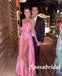 Sexy Pink Elastic-Satin Sweetheart Side Slit A-Line Long Prom Dresses, PD3801