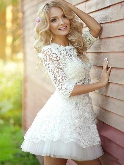 popular long sleeve Lace see through cute homecoming prom dress,BD0001