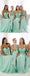 Mismatched Mint Chiffon Different Simple A Line Formal Floor-length Bridesmaid Dresses, WG109