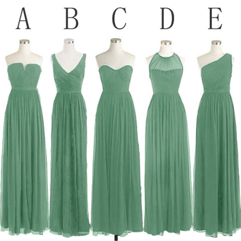 Sage Simple Mismatched Styles Chiffon Floor-Length Formal Long Bridesmaid Dresses, WG1870