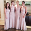 Women Modest Flesh Pink Small Round Neck Lace Mermaid Sexy Long Bridesmaid Dresses, WG112