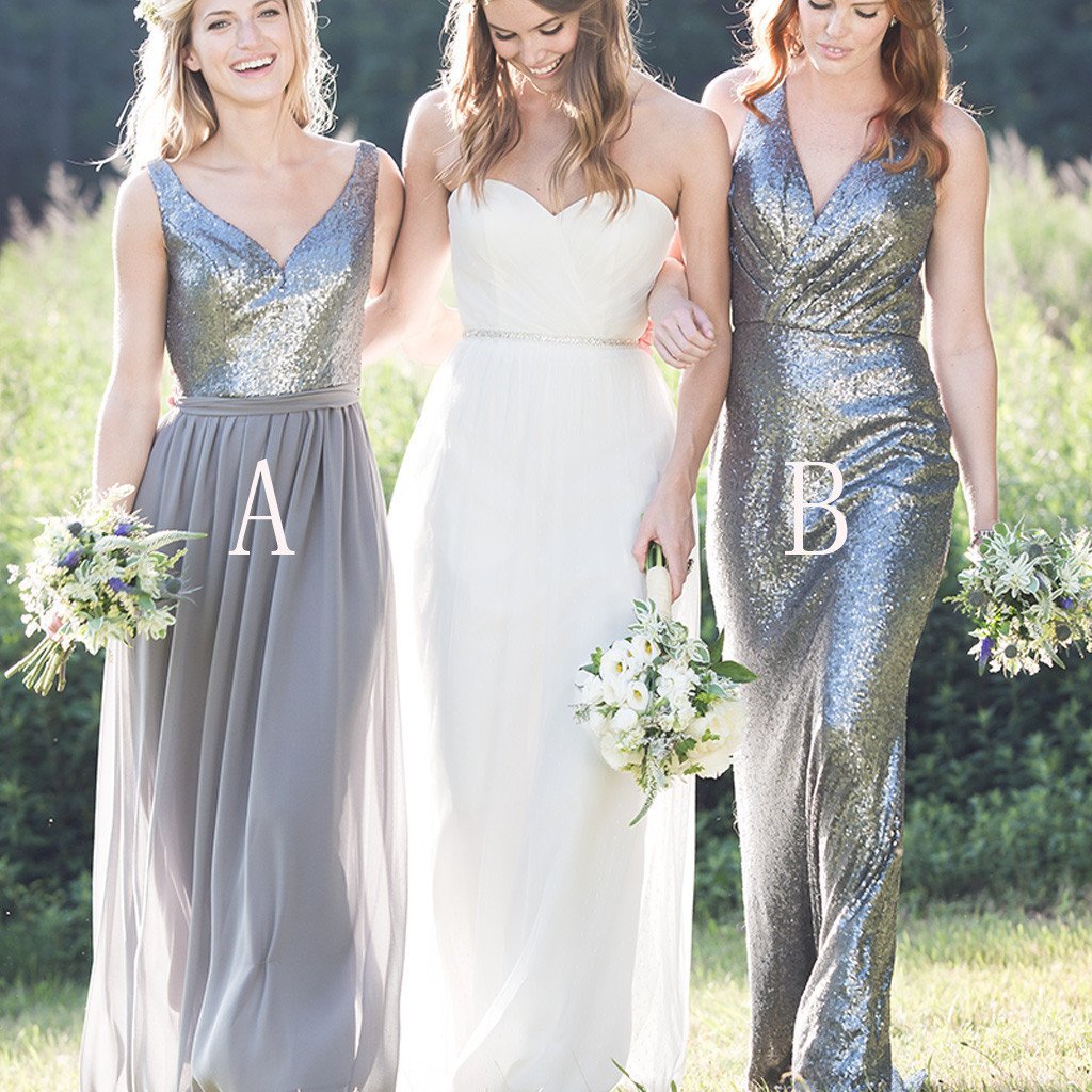 Gorgeous High Quality Mismatched Styles Sequin Long Cheap Wedding Party Dresses, WG161