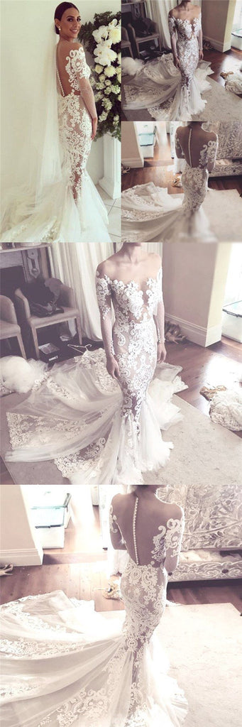 2019 Charming New Arrival Lace Long Sleeves Pretty Fashion Mermaid Popular Wedding Dress, PD0377 - SposaBridal