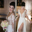 Deep V-Neck Long Sleeve Summer Beach Chiffon Simple Side Slit Most Popular Wedding Dress , PD0229