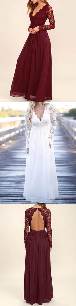 2019 Cheap Chiffon Lace top Long Sleeves Custom Most Popular Open Back Bridesmaid Dress , WG215 - SposaBridal