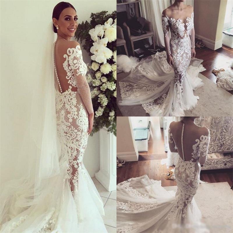 2019 Charming New Arrival Lace Long Sleeves Pretty Fashion Mermaid Popular Wedding Dress, PD0377 - SposaBridal