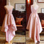 Pink Lace High Low Unique Lace Up Party Dresses, PD0414