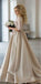 Elegant Champagne Gold Modest Half-sleeve Lace Top A-line Wedding Dress, PD0287