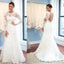 Round Neck Backless White Lace Sexy Mermaid Wedding Party Dresses, Long Sleeve Wedding Gown ,WD0023
