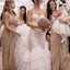 2019 Popular Cheap Sequin Long Off Shoulder V-Neck Floor-Length Bridesmaid Dresses, WG09 - SposaBridal