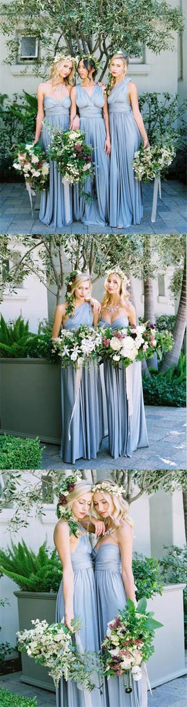 Convertible Simple Blue Jersey High Quality Custom Floor-Length Cheap Bridesmaid Dresses, WG80