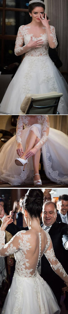 Charming Popular Long Sleeve Lace See Through Wedding Party Dresses, WD0049 - SposaBridal
