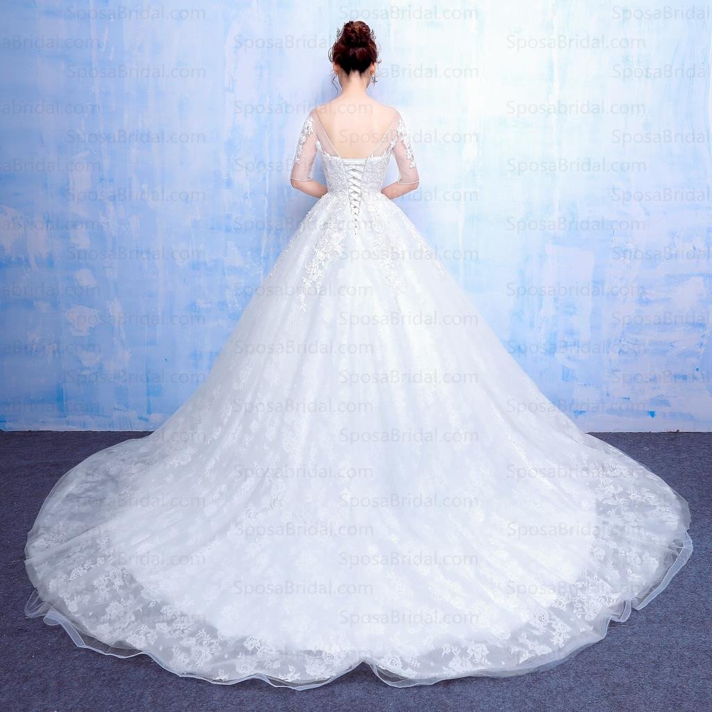 Long Half Sleeves Scoop A-Line Wedding Gown, beautiful Fashion New Arrival Wedding Dresses, WD0225