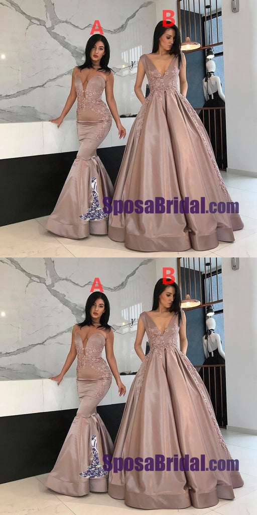 Elegant Formal Floor-Length High Quality Prom Dresses, V Neck Mermaid A-Line Prom Dress, PD0712