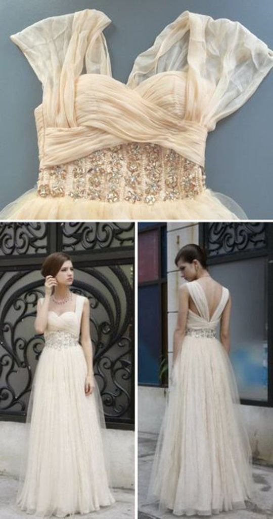 Charming Simple Design Ivory High Waist Rhinestone Wedding Party Dresses, WD0070 - SposaBridal
