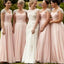 Cap Sleeve Blush Pink Chiffon Formal A Line Floor-Length Cheap Bridesmaid Dresses, WG85 - SposaBridal
