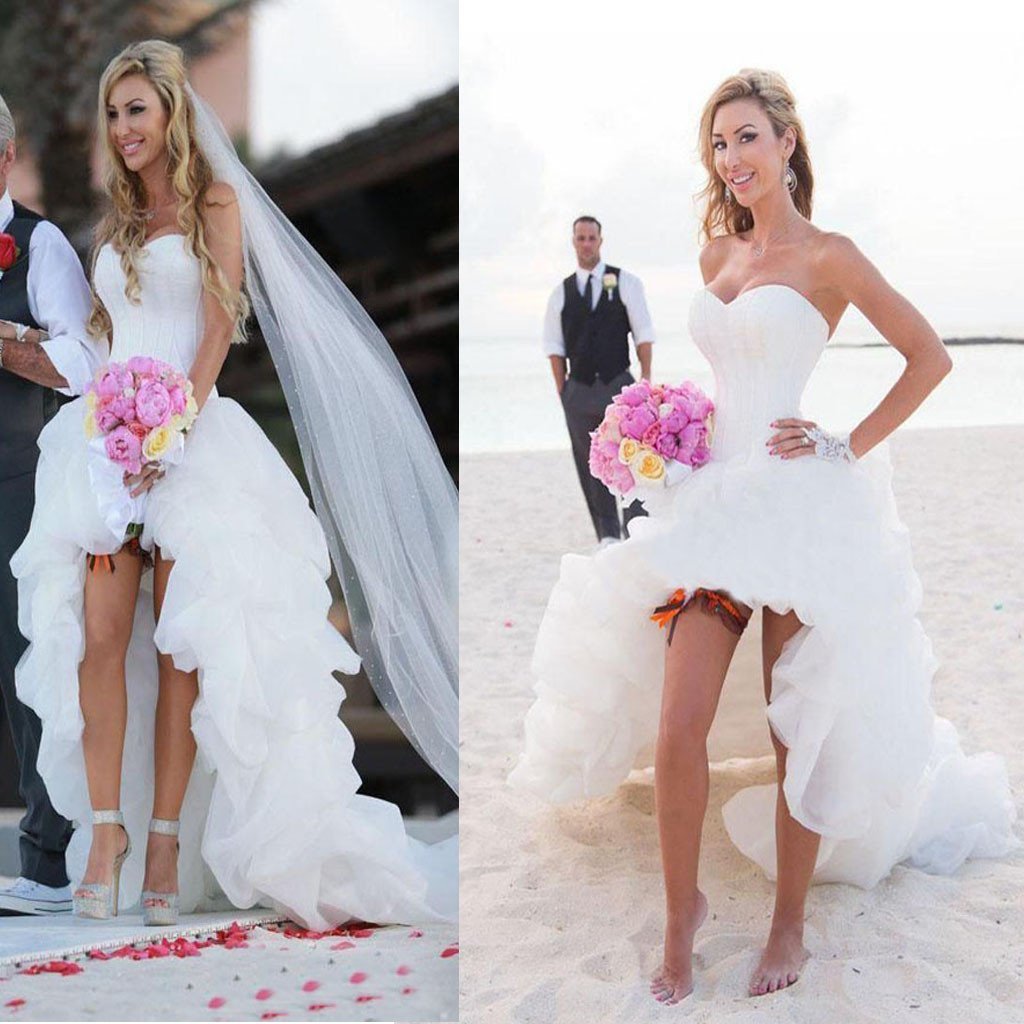 Hi-Low Simple Corset Sweetheart Chiffon Beach Wedding Dresses, Cheap Sexy Bridal Gown, WD0008