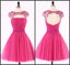 Sexy Open Back Hot Pink Beaded Cute homecoming prom dresses, CM0014