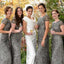 Popular Cheap Cap Sleeve Silver Sequin Sexy Mermaid Small Round Neck Long Bridesmaid Dresses, WG90
