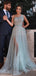 A-line Blue One Shoulder Side Slit Sequin Prom Dresses PD2402