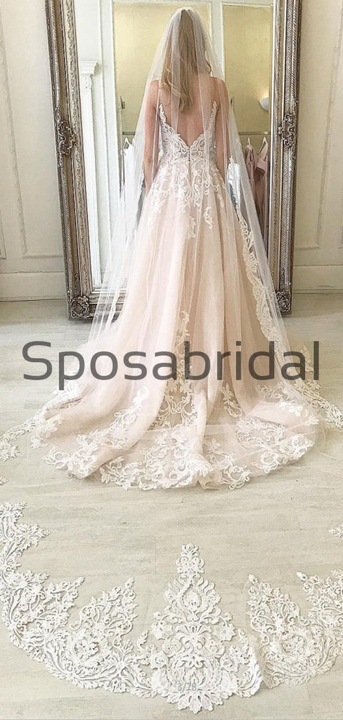 A-line Lace Straps Vintage Satin Country Dream Wedding Dresses WD0374