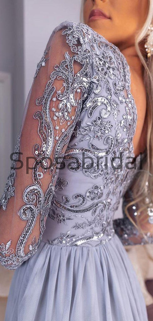 A-line Long Sleeves V-Neck Elegant Popular Long Prom Dresses PD2291