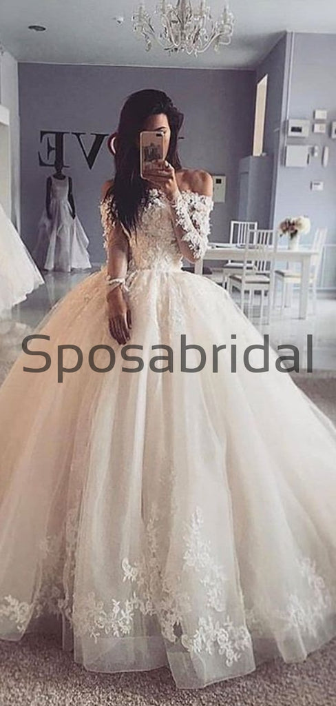 A-line Off the Shoulder Modest Lace Princess Wedding Dresses  WD0403