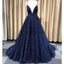 A-line Spaghetti Straps Sparkly Navy Blue Sequin Long Shining Gorgeous Prom Dresses PD1733