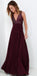 A-line long v-neck top sequin simple cheap chiffon prom dress, charming bridesmaid dress , PD0215