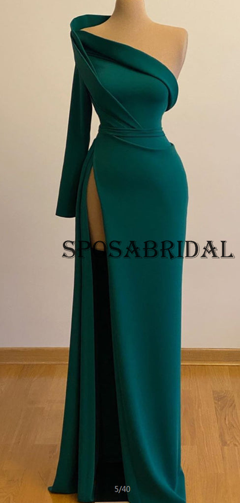 Charming One Shoulder Green Mermaid Evening Prom Dresses PD2363