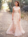 Charming Blush Pink Lace Sexy V-neck Long Sheath Tulle Wedding Party Dresses, WD0139