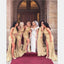 Charming Custom Sparkly Sheath Halter Backless Long Gold Bridesmaid Dresses with Split, WG398