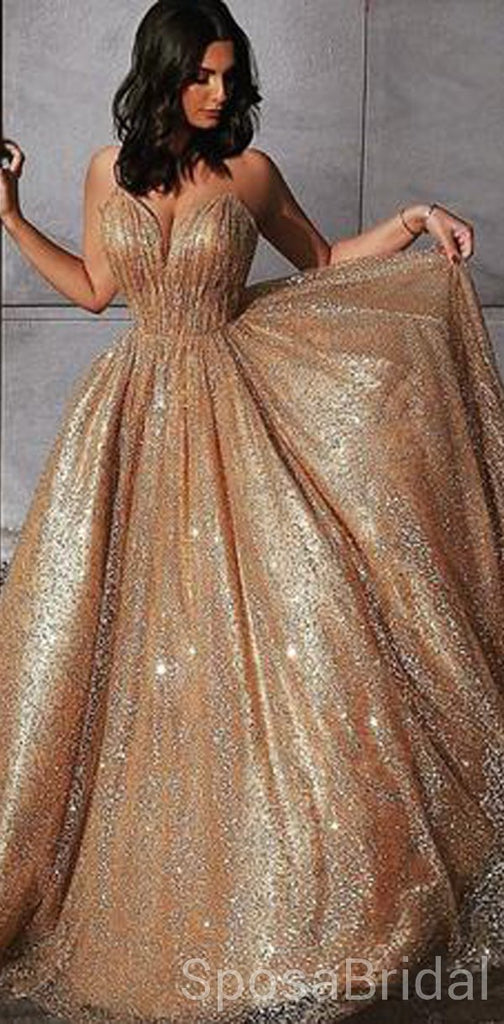 Charming Spaghetti Straps Sequin Sparkly Modest Simple Popular Unique Long Prom Dresses, PD1272