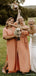 Cheap Coral V-neck Half-sleeve Side Slit Straight Long Bridesmaid Dress, BD3039