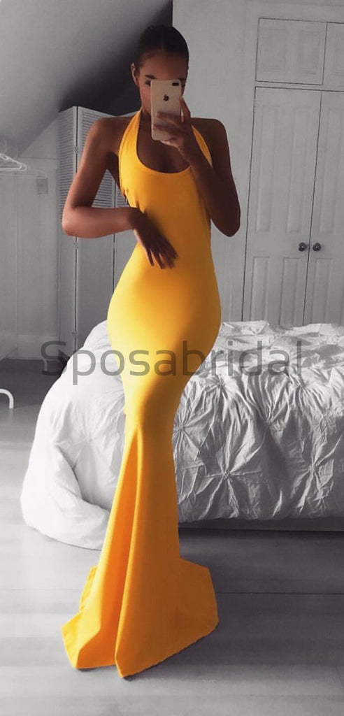 Cheap Sleeveless Simple Sexy Elegant Formal Yellow Long Prom Dresses PD1588