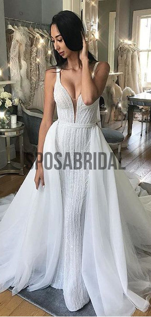 Detachable V-neck Sparkly Sequin Vintage Wedding Dresses WD0515