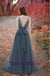 Charming  V-Back Tulle Gray Popular Pretty Evening Long Prom Dresses Online,PD0140 - SposaBridal