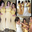 Long One Shoulder Gold Yellow Best Sale Mermaid Bridesmaid Dresses  ,PD0260