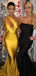 Mermaid Gold One Shoulder Sexy Prom Dresses, Evening Dresses PD2399