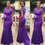 Mulberry Purple Short-sleeve Illusion Sweetheart Mermaid Long Bridesmaid Dress, BD3168