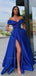Sexy Off-shoulder V-neck Side-slit Long A-line Prom Dress, PD1556