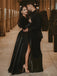 A-line Modest Black Long Sleeves V-Neck Prom Dresses PD23470