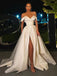 Stunning Sexy Cool White Off-shoulder V-neck Side-slit Buttons Sheath A-line Long Prom Dress, PD3114
