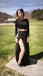 Black Long Sleeves Sexy Slit Two-piece Party Cheap A-line Prom Long Evening Party Prom Dress,PD0056 - SposaBridal
