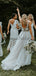 See Through Lace Ivory Tulle V-neck V-back Beach Wedding Dresses WD367